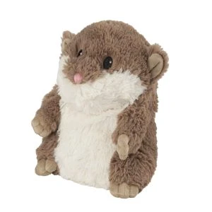 Warmies Hamster – braunes flauschiges Plüsch-Wärmekissen in Form eines sitzenden Hamsters mit cremefarbenem Bauch
