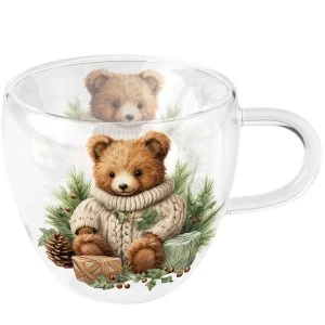 Doppelwandige Teetasse mit Teddybär – Ambiente Cuddle Bear Glastasse mit winterlichem Motiv