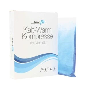 APOfit Kalt Warm Kompresse 12x29cm – weiße Verpackung mit APOfit-Logo und Aufschrift „Kalt-Warm Kompresse incl. Vlieshülle" neben dem blauen Gelkissen