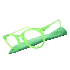 Augenstolz Fertiglesebrille Farbig Orange – runde Lesebrille mit transparentem orangem Rahmen, daneben aufgestelltes orangefarbenes Etui