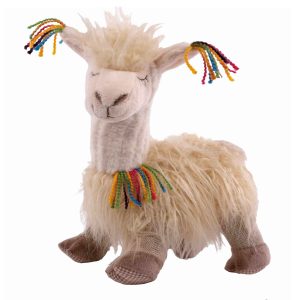 Kirschkernkissen Lama Lola 34 x 18 cm – cremefarbenes flauschiges Kirschkernkissen in Lamaform mit bunten Quasten