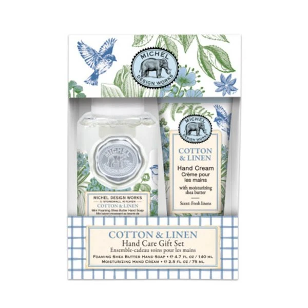 Michel Design Works Cotton & Linen Handpflege-Set mit Handcreme und Seife, frischer Leinen-Duft, Geschenkbox