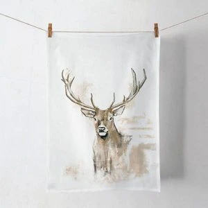 Küchenhandtuch mit Hirsch – winterliche Küchendeko, Hirschkopf-Motiv, 50 x 70 cm