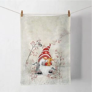 Küchenhandtuch mit winterlichem Wichtel Hase und Vögeln – Ambiente Dwarf Hug