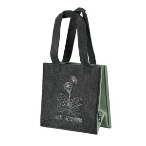 Filztasche „Gute Besserung“ aus grauem Filz mit Blumenmotiv, nachhaltige Geschenkverpackung, stabile Tragegriffe, GILDE.