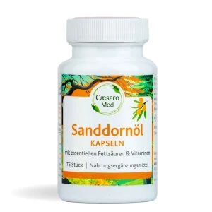 Caesaro Med Sanddornöl Kapseln (500 mg) – weiße Dose „Sanddornöl Kapseln mit essentiellen Fettsäuren & Vitaminen, 75 Stück"