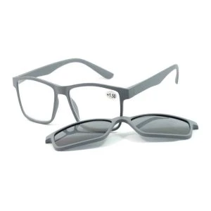 APOfit Sonnen Lesebrille mit Clip grau – graue Lesebrille mit Dioptrien-Angabe +1,50 und aufsetzbarem dunklem Sonnen-Clip