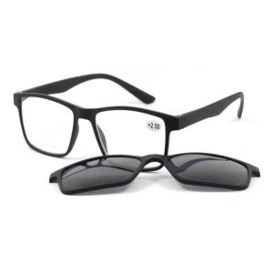 APOfit Sonnen Lesebrille mit Clip schwarz – schwarze Lesebrille mit Dioptrien-Angabe +2,50 und aufsetzbarem dunklem Sonnen-Clip