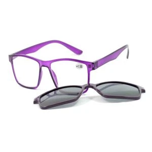 APOfit Sonnen Lesebrille mit Clip violett – violette Lesebrille mit Dioptrien-Angabe +1,50 und aufsetzbarem dunklem Sonnen-Clip