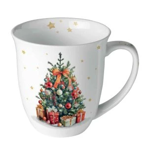 Ambiente Jumbo Tasse Christmas Tree – große Tasse mit geschmücktem Weihnachtsbaum, Geschenken und goldenen Sternen