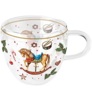 Doppelwandige Teetasse mit Schaukelpferd – Ambiente Glastasse Classic Rocking Horse mit weihnachtlichem Motiv