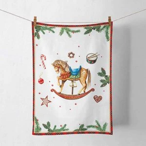 Küchenhandtuch mit Schaukelpferd – winterliche Küchendeko, 50 x 70 cm
