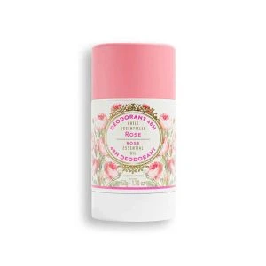 Panier des Sens Rose Deodorant – rosa-weißer Deostick mit Rosenmotiv und Aufschrift „Deodorant 48H Huile Essentielle Rose Rose Essential Oil"