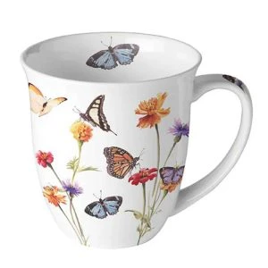 Tasse mit Schmetterlingen – Ambiente Jumbo Tasse Butterfly Garden mit buntem Blumenmotiv