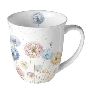 Ambiente Jumbo Tasse Dandelions – große weiße Tasse mit aquarellartigen Pusteblumen in pastelligem Blau, Rosa und Beige