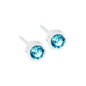 Blomdahl Ohrstecker Bezel Aquamarine – Paar Ohrstecker aus medizinischem Kunststoff mit runden, aquamarinblauen Steinen