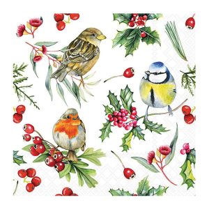 Servietten mit Wintervögeln, Ambiente Birds In Winter, 33 x 33 cm