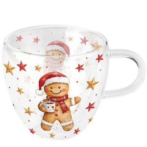Doppelwandige Teetasse mit Lebkuchenmann – Ambiente Cocoa and Cookie Glastasse mit weihnachtlichem Motiv